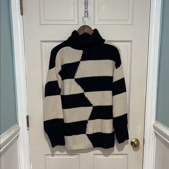 Bobeau Black and Cream Striped Turtleneck Sweater - Picture 2 of 3